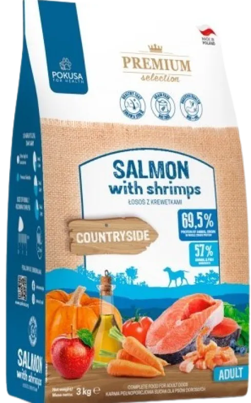Pokusa Premium Selection Countryside Salmon with shrimps Sucha Karma dla psa op. 3kg