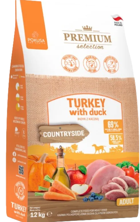Pokusa Premium Selection Countryside Turkey with Duck Sucha Karma dla psa op. 12kg