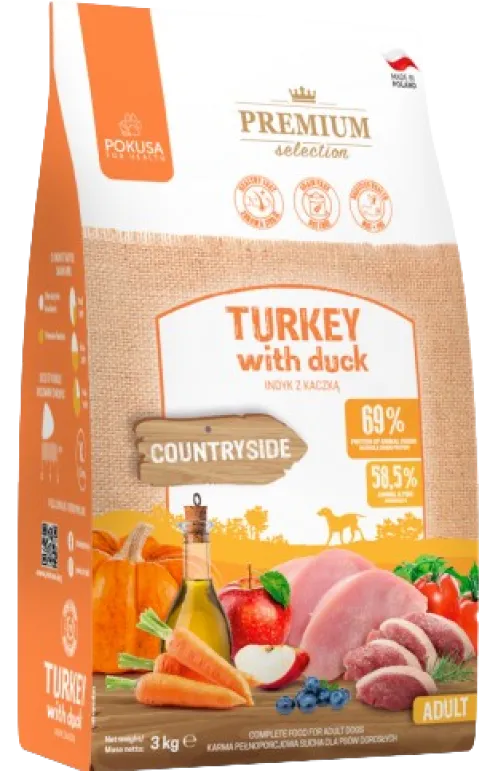 Pokusa Premium Selection Countryside Turkey with Duck Sucha Karma dla psa op. 3kg