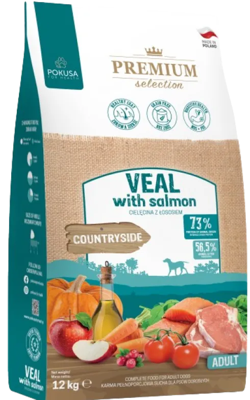Pokusa Premium Selection Countryside Veal with salmon Sucha Karma dla psa op. 12kg