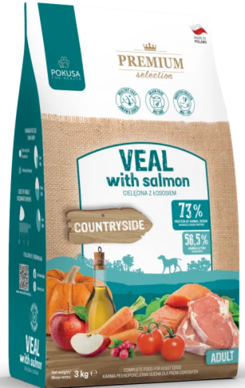 Pokusa Premium Selection Countryside Veal with salmon Sucha Karma dla psa op. 3kg