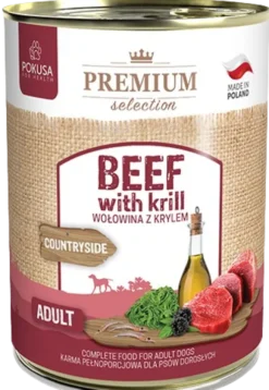 Pokusa Premium Selection Countryside Adult Wołowina z krylem Mokra Karma dla psa op. 400g Pakiet 6szt. + Silikonowa pokrywka z łyżeczką GRATIS