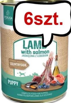 Pokusa Premium Selection Countryside Puppy Jagnięcina z łososiem Mokra Karma dla szczeniaka op. 400g Pakiet 6szt. + Silikonowa pokrywka z łyżeczką GRATIS