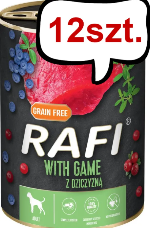 Rafi Dog Dziczyzna z borówką i żurawiną Mokra Karma dla psa op. 400g Pakiet 12szt. WYPRZEDAŻ