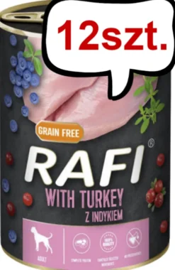 Rafi Dog Indyk z borówką i żurawiną Mokra Karma dla psa op. 400g Pakiet 12szt. WYPRZEDAŻ