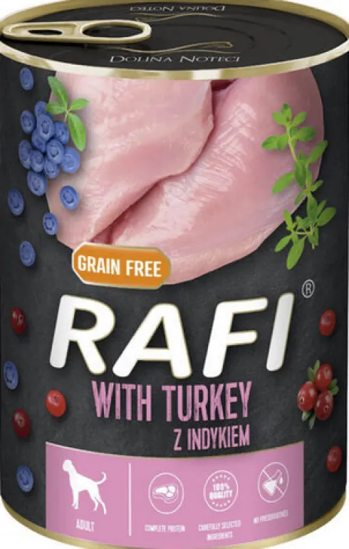 Rafi Dog Indyk z borówką i żurawiną Mokra Karma dla psa op. 400g Pakiet 12szt. WYPRZEDAŻ