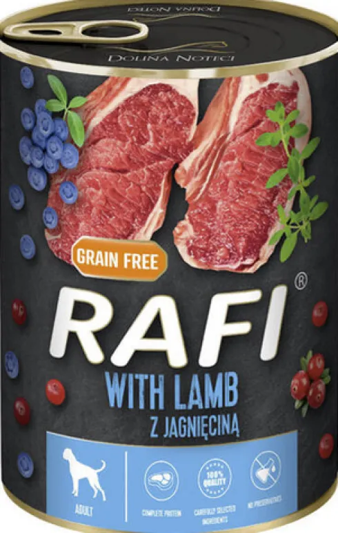 Rafi Dog Jagnięcina z borówką i żurawiną Mokra Karma dla psa op. 400g Pakiet 12szt. WYPRZEDAŻ