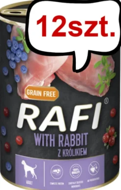 Rafi Dog Królik z borówką i żurawiną Mokra Karma dla psa op. 400g Pakiet 12szt. WYPRZEDAŻ