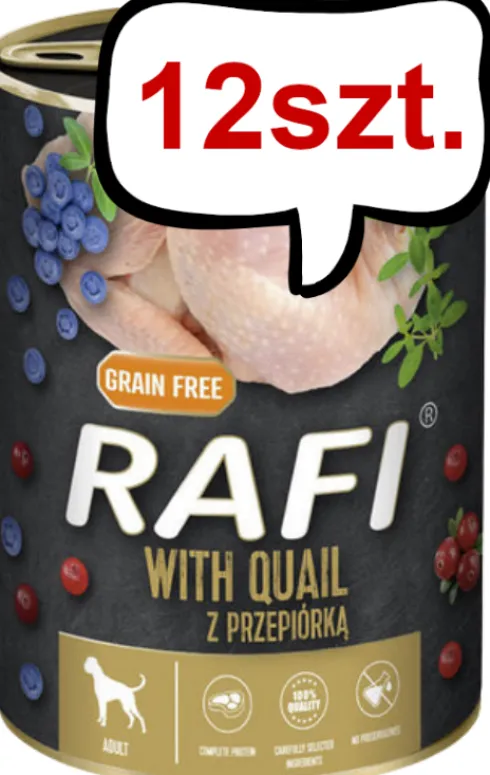Rafi Dog Przepiórka z borówką i żurawiną Mokra Karma dla psa op. 400g Pakiet 12szt. WYPRZEDAŻ