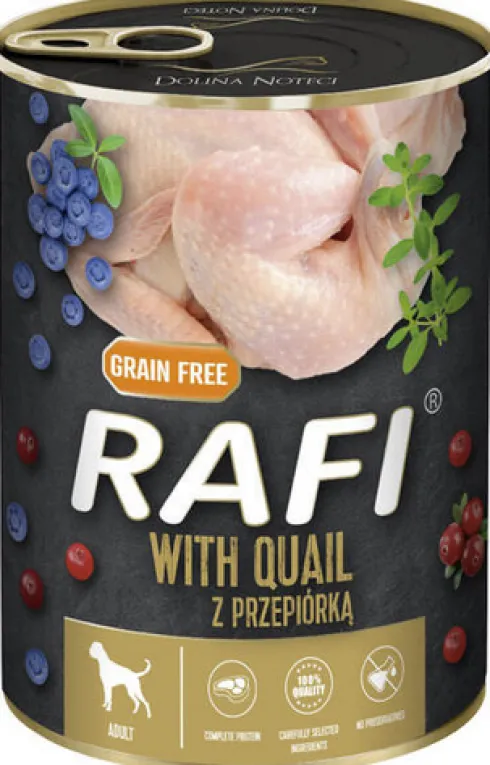 Rafi Dog Przepiórka z borówką i żurawiną Mokra Karma dla psa op. 400g WYPRZEDAŻ