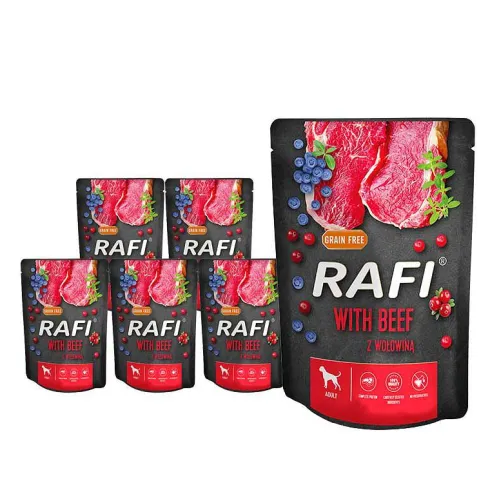 Rafi Dog Wołowina z borówką i żurawiną Mokra Karma dla psa op. 300g Pakiet 10szt. WYPRZEDAŻ