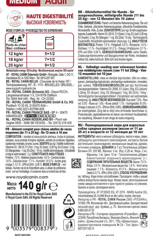 Royal Canin Adult Medium Mokra Karma dla psa op. 140g Pakiet 10szt.