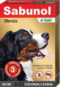 Sabunol Obroża na kleszcze i pchły dla psa kolor czarny dł. 50cm