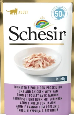 Schesir Adult Tuna&Chicken with Ham in Jelly Mokra Karma dla kota op. 50g Pakiet 12szt.