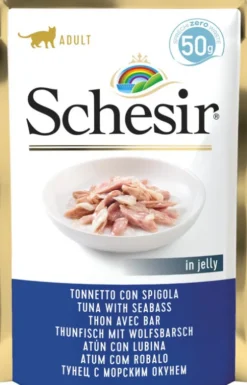 Schesir Adult Tuna&Seabass in Jelly Mokra Karma dla kota op. 50g Pakiet 12szt.