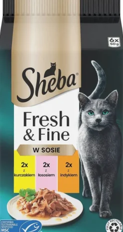 Sheba Fresh&Fine Kurczak, Łosoś i Indyk w sosie Mokra karma dla kota op. 6x50g