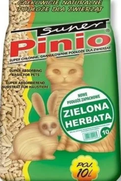 Super Pinio Żwirek drzewny Naturalny zapach zielona herbata dla zwierząt domowych poj. 10l WYPRZEDAŻ