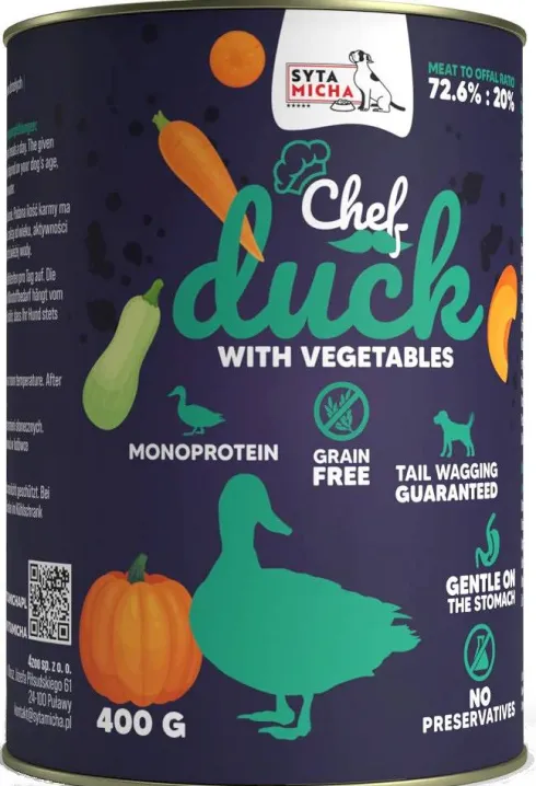 Syta Micha Chef Duck Mokra Karma dla psa op. 400g Pakiet 6szt.