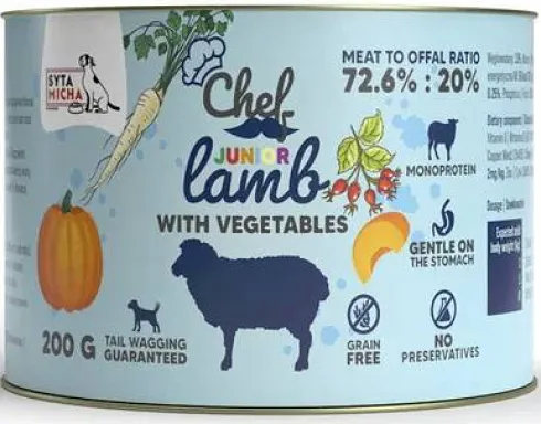 Syta Micha Chef Junior Lamb Mokra Karma dla psa op. 200g Pakiet 6szt.