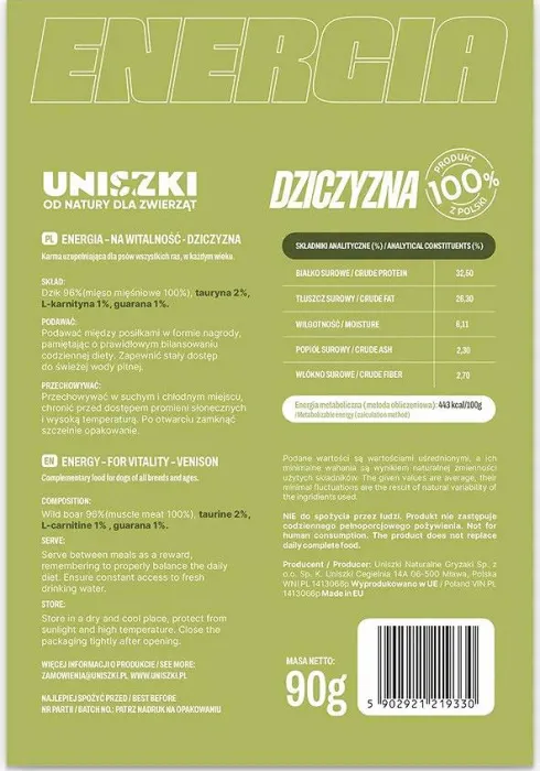 Uniszki Functional Przysmaki ENERGIA dla psa op. 90g WYPRZEDAŻ