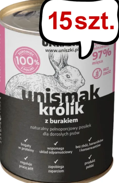 Uniszki Unismak Adult Królik Mokra Karma dla psa op. 400g Pakiet 15szt.