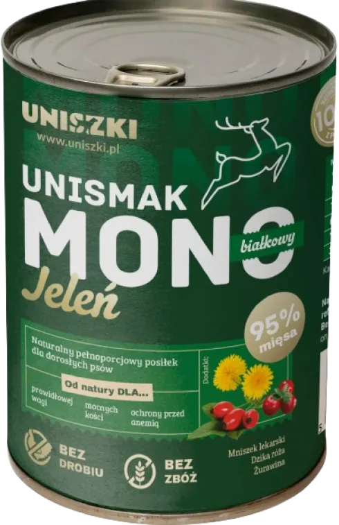 Uniszki Unismak Adult Mono Jeleń Mokra Karma dla psa op. 400g Pakiet 15szt.