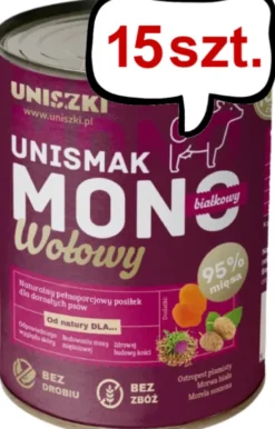 Uniszki Unismak Adult Mono Wołowina Mokra Karma dla psa op. 400g Pakiet 15szt.