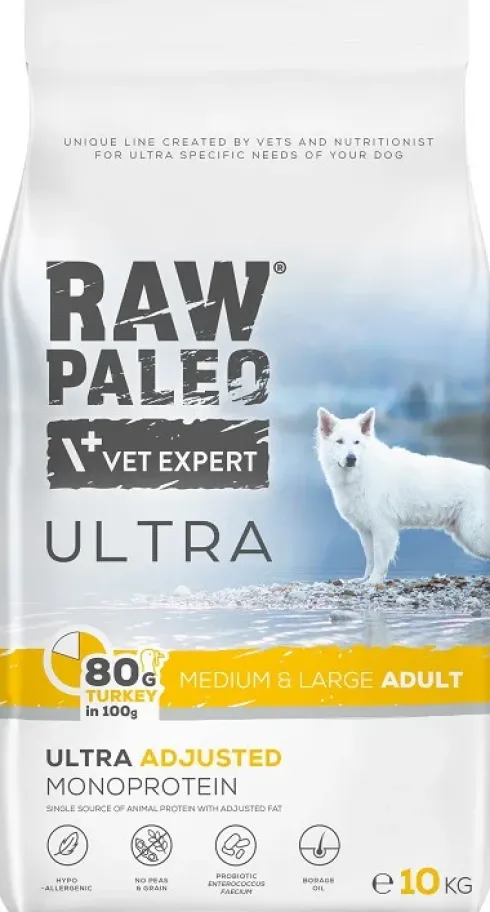 VetExpert Raw Paleo Ultra Adult Medium/Large Indyk Sucha Karma dla psa op. 10kg WYPRZEDAŻ