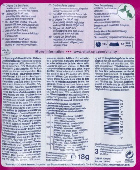 Vitakraft Kabanosy Cat Stick Mini królik z kaczką dla kota op. 3szt.