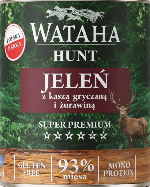 Wataha Hunt Adult Jeleń z kaszą gryczaną i żurawiną Mokra Karma dla psa op. 800g Pakiet 6szt.