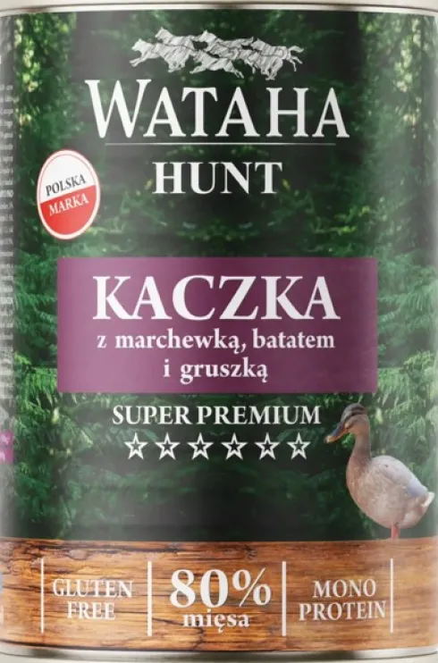 Wataha Hunt Adult Kaczka z marchewką i batatem Mokra Karma dla psa op. 400g Pakiet 12szt.