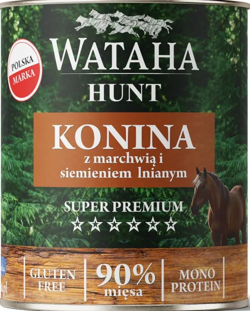 Wataha Hunt Adult Konina z marchewką i siemieniem lnianym Mokra Karma dla psa op. 800g