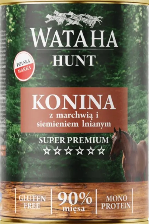 Wataha Hunt Adult Konina z marchewką i siemieniem lnianym Mokra Karma dla psa op. 400g