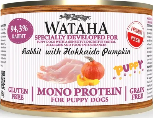 Wataha Mono Puppy Rabbit&Hokkaido Pumpkin Mokra Karma dla szczeniaka op. 185g Pakiet 12szt.