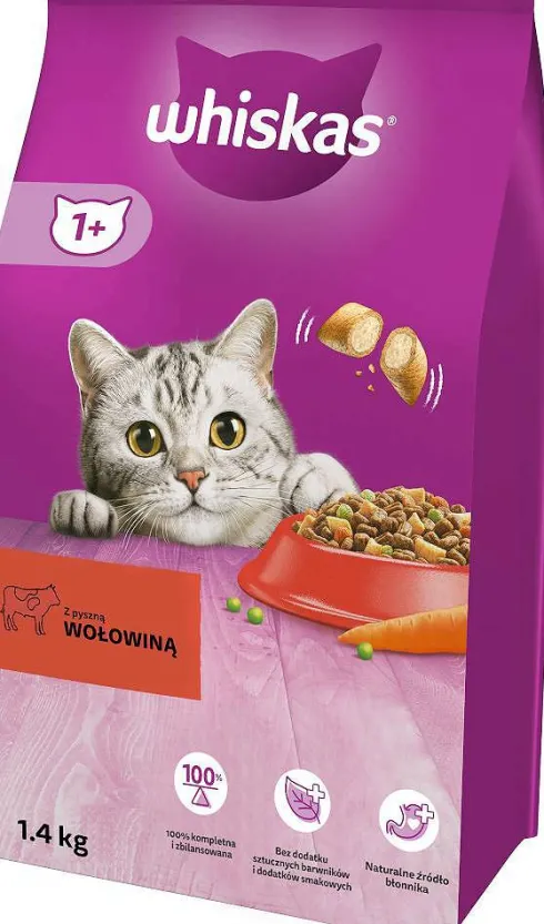 Whiskas Adult z Wołowiną Sucha Karma dla kota op. 1.4kg