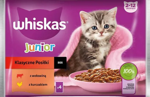 Whiskas Junior Klasyczne posiłki w sosie Mokra Karma dla kociąt op. 4x85g