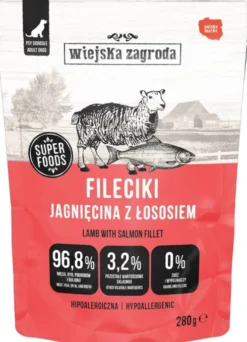 Wiejska Zagroda Adult Fileciki Jagnięcina z łososiem Mokra Karma dla psa op. 280g Pakiet 6szt.
