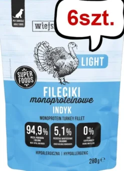 Wiejska Zagroda Adult Fileciki Monoproteinowe LIGHT Indyk Mokra Karma dla psa op. 280g Pakiet 6szt.