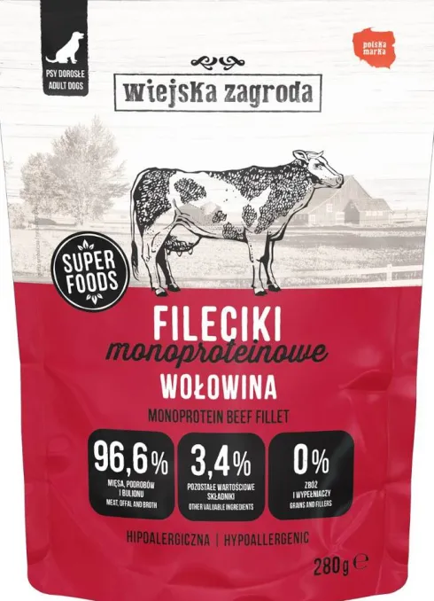 Wiejska Zagroda Adult Fileciki Monoproteinowe Wołowina Mokra Karma dla psa op. 280g