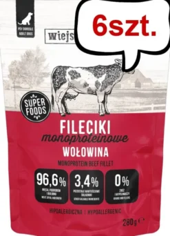 Wiejska Zagroda Adult Fileciki Monoproteinowe Wołowina Mokra Karma dla psa op. 280g Pakiet 6szt.