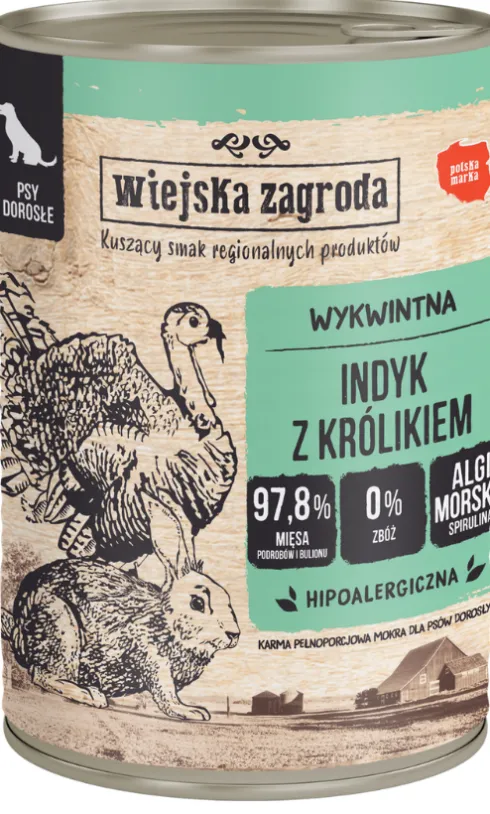 Wiejska Zagroda Adult Indyk z królikiem Mokra Karma dla psa op. 400g
