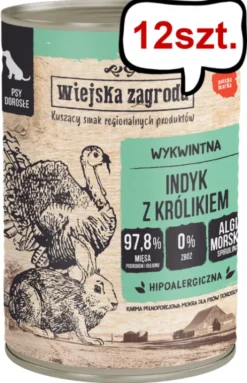 Wiejska Zagroda Adult Indyk z królikiem Mokra Karma dla psa op. 400g Pakiet 12szt.