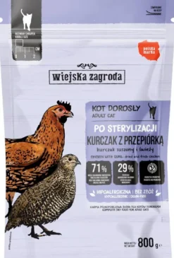 Wiejska Zagroda Adult Sterilised Kurczak z przepiórką Sucha Karma dla kota op. 800g