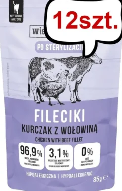 Wiejska Zagroda Adult Sterilised Fileciki Kurczak z wołowiną Mokra Karma dla kota op. 85g Pakiet 12szt.