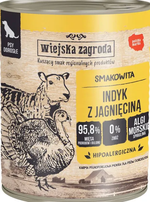 Wiejska Zagroda Indyk z jagnięciną Mokra Karma dla psa op. 800g