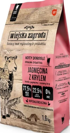 Wiejska Zagroda Jagnięcina z krylem Sucha Karma dla kota op. 1.6kg