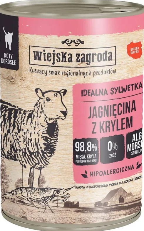 Wiejska Zagroda Jagnięcina z Krylem Mokra Karma dla kota op. 400g