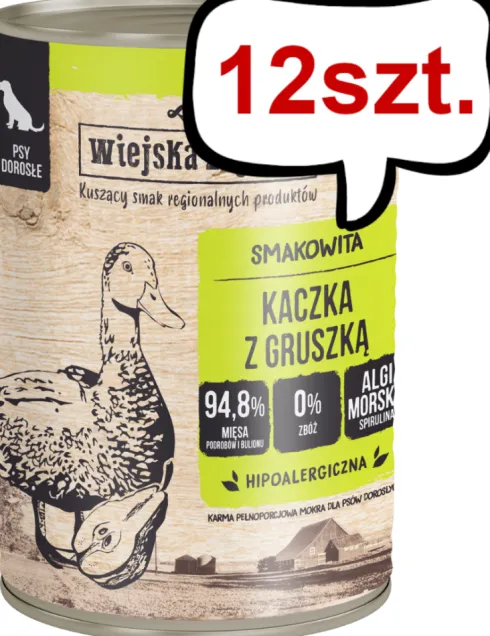 Wiejska Zagroda Kaczka z gruszką Mokra Karma dla psa op. 400g Pakiet 12szt.