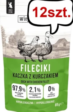 Wiejska Zagroda Kitten Fileciki Kaczka z kurczakiem Mokra Karma dla kociąt op. 85g Pakiet 12szt.