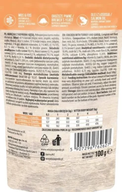 Wiejska Zagroda Kitten Fileciki Kurczak z indykiem i gęsią Mokra Karma dla kociąt op. 100g